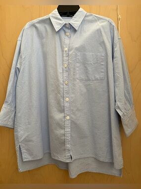 Baby blue Oxford cloth tunic/blouse sz S, pomander place/ Tuckernuck